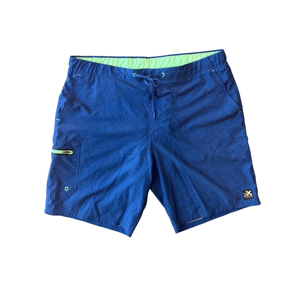 ZeroXposur Mens Blue Textured Board Shorts Swim Trunks Size XL Lime Green Trim